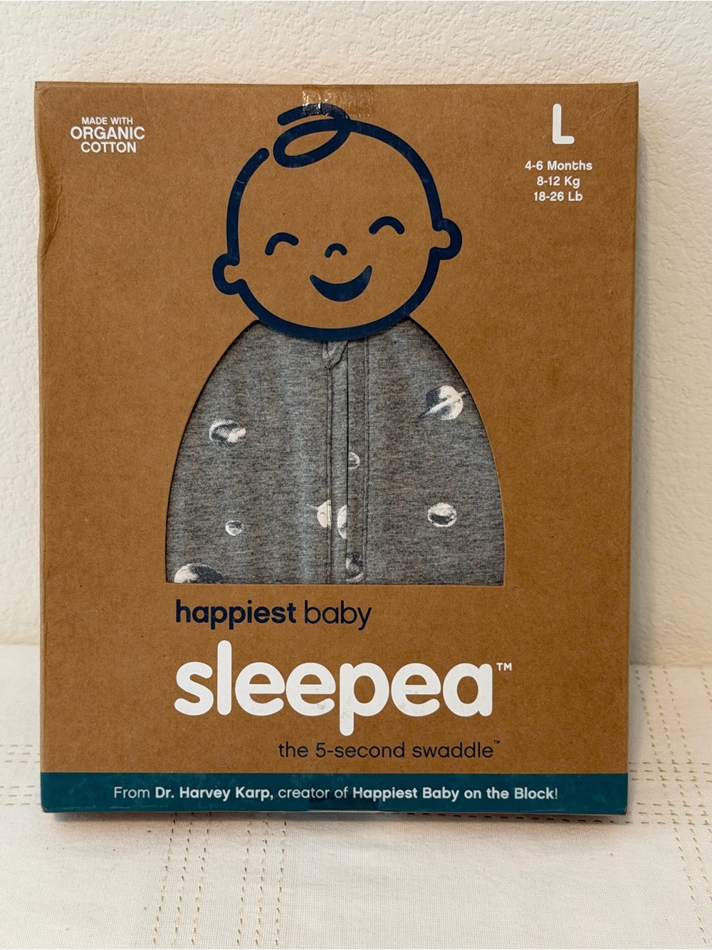 Happiest Baby 5-second Swaddle Graphite Planets, L, 4-6 months.